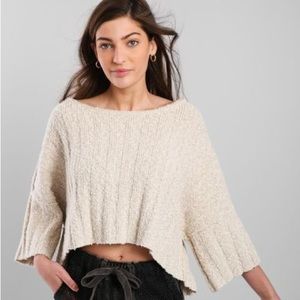 Free People Cropped Sweater, Cream, Size S